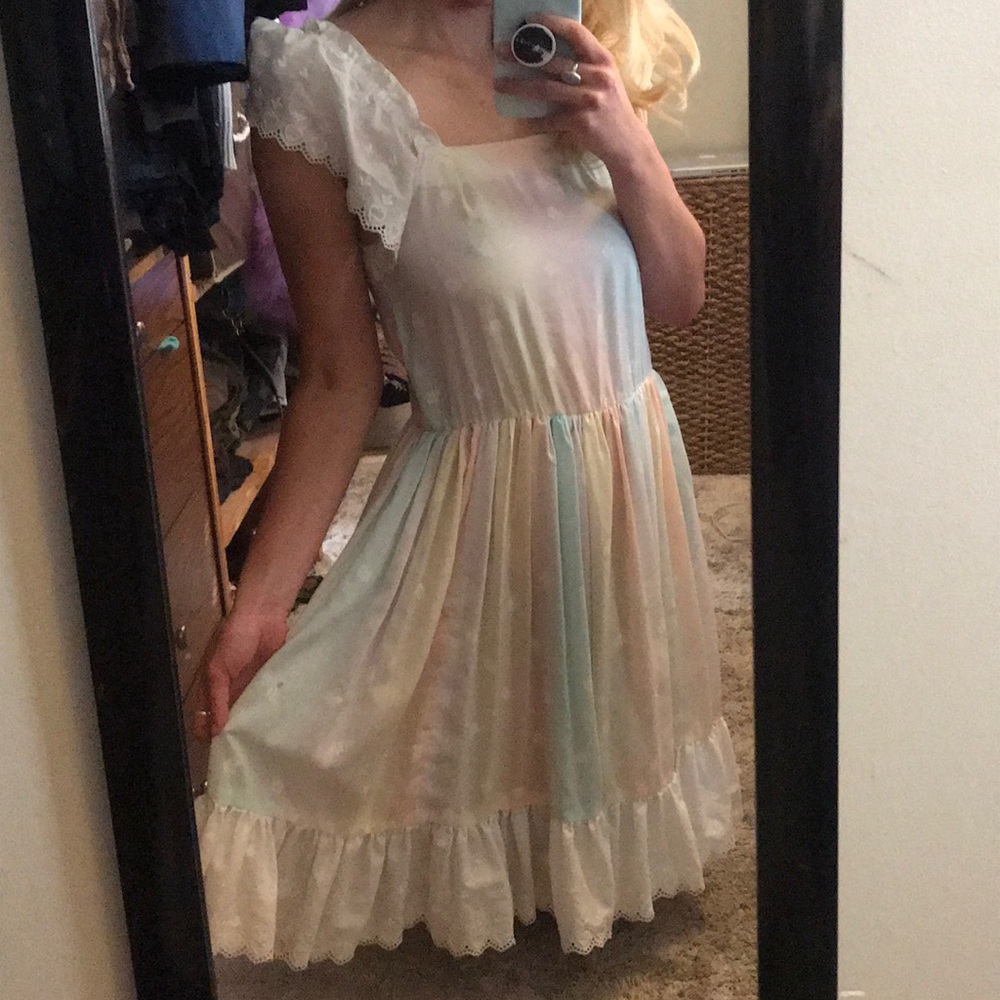 Vintage Pastel Rainbow Sun Dress